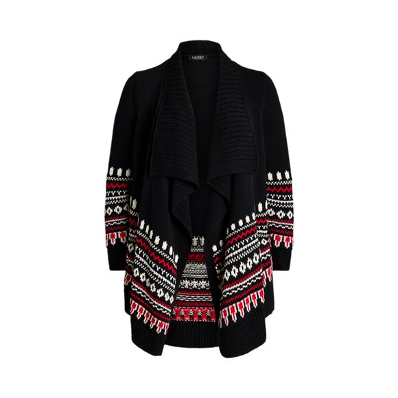 Ralph Lauren 'Fair Isle' Black Cotton Shawl-Collar Cardigan Size 3X